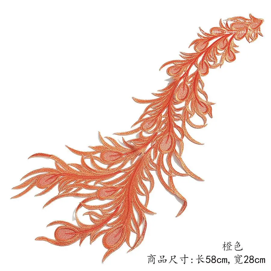 중국 올드 머니 의류 액세서리, 오렌지 피닉스 패치 피스, 오리엔탈 전통 행운의 실 아플리케, 한푸 치파오 셔츠
