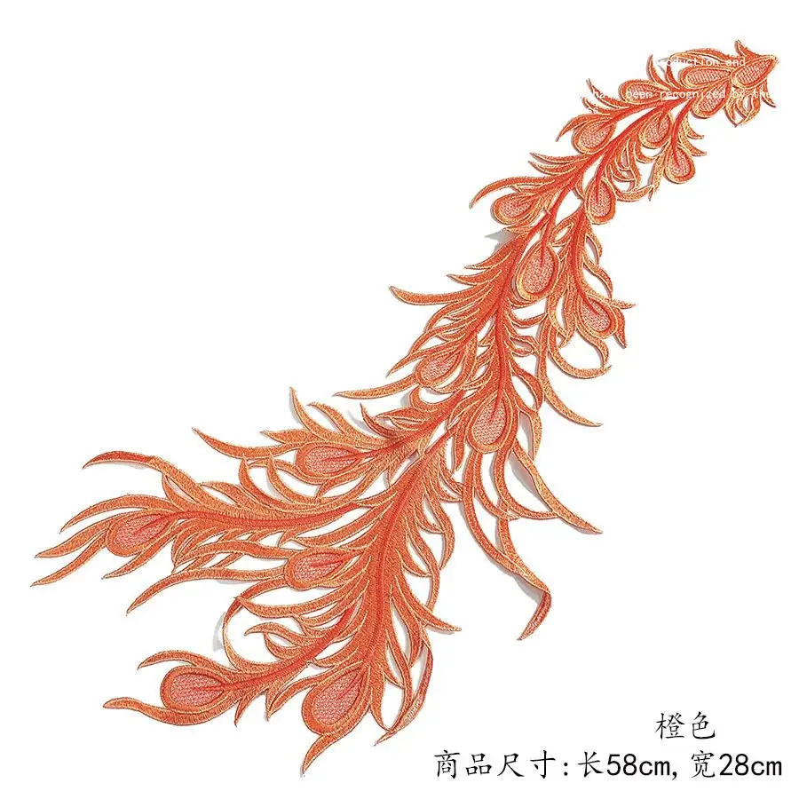 Apparel Accessories Orange Phoenix Patches Piece Oriental Lucky Thread Applique Hanfu Qipao Shirt
