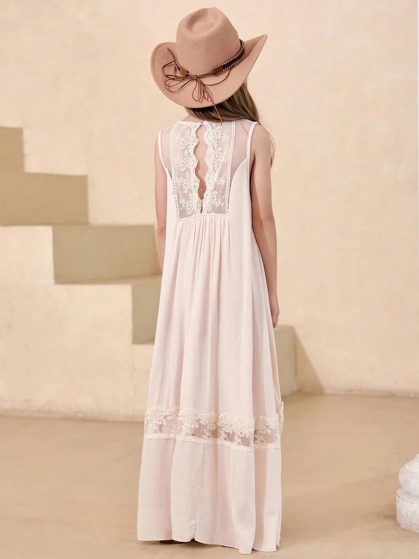 Summer Girls' European and American Style Sleeveless Embroidered Trailing Skirt Simple and Atmospheric Dress Casual Skirt