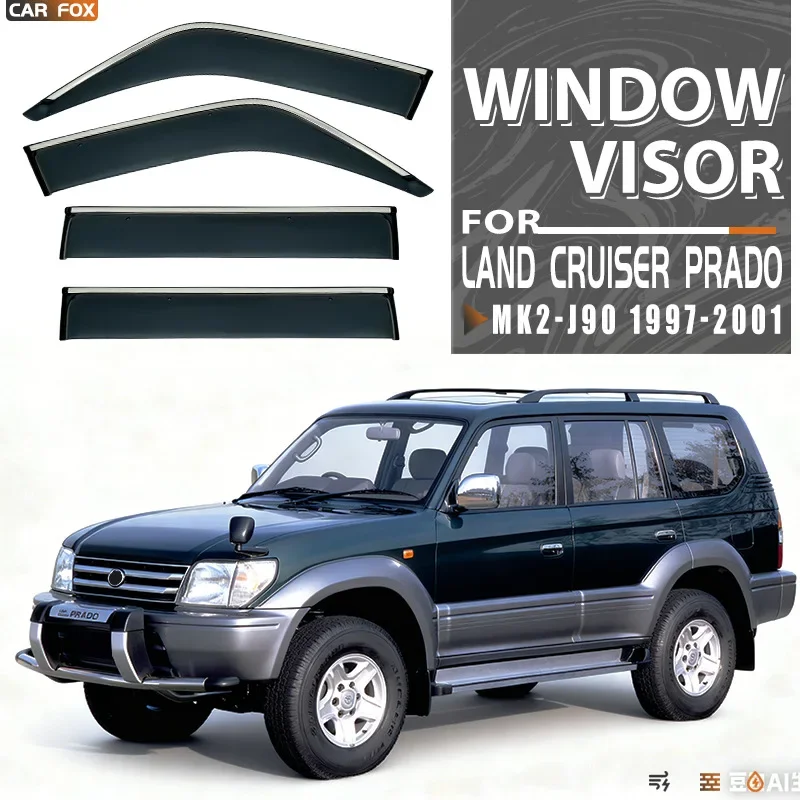 4Pcs Window Visor For Toyota Land Cruiser Prado J90 1997-2001 Weathershield Sun Rain Deflector Guard Car Window Deflector view 2