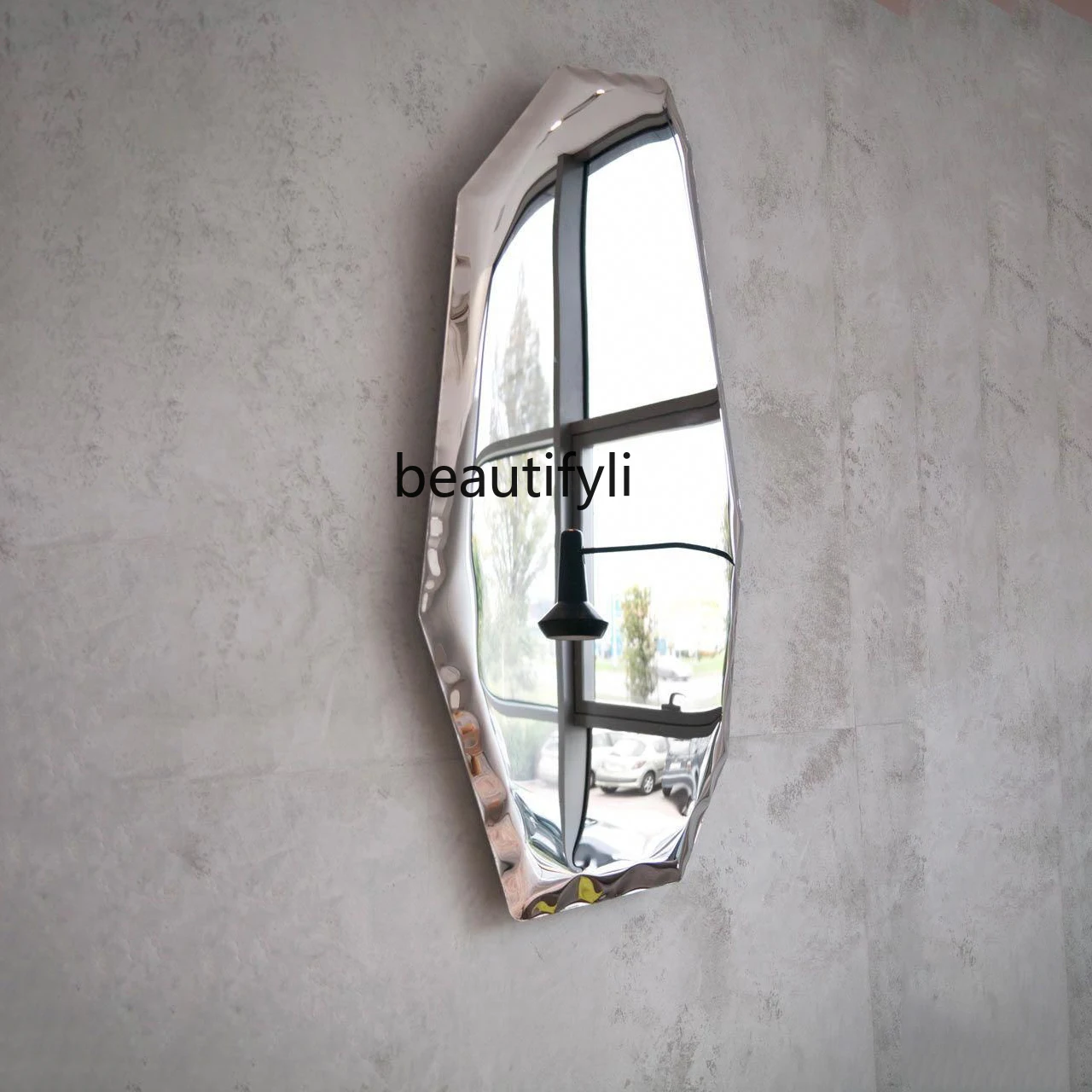 Modern Light Luxury Stainless Steel Mirror Designer Irregular Full-Length Mirror Wall Hanging Shaped Decorative Metal Mirror