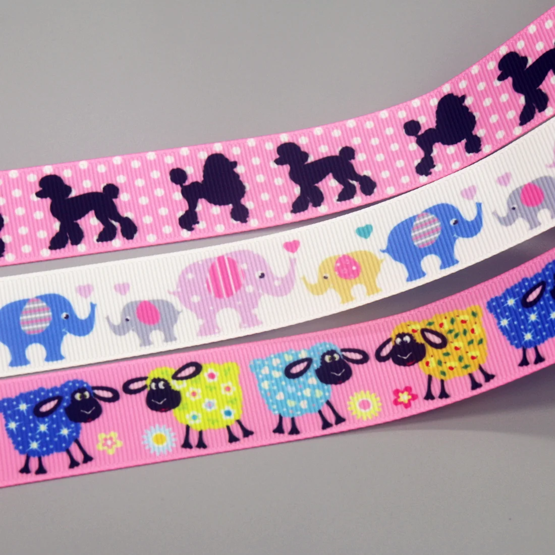 DHK 50yards Elephant Poodle Sheep Printed Grosgrain Ribbon Accessories Headwear Decoration Collar DIY Sewing Craft S2442