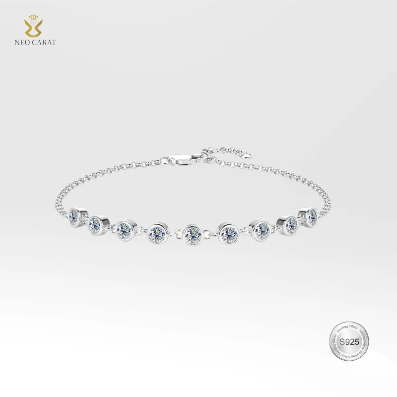 

Женский браслет с муассанитом цвета D, чистое серебро S925, гальваническое золото 18 карат, подарок на День святого Валентина для подруг и мам