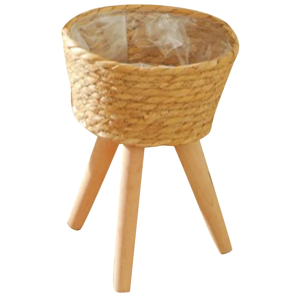 Wood Woven Plant Pot on Standing Legs Household Planter Pot Basket Wood Flower Basket Weaving Flowerpot Storage Basket