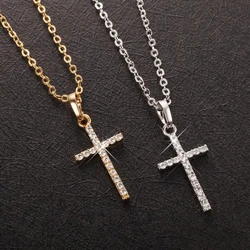 Fashion Cross Pendants Necklace Light Luxury Zircon Golden Silver Color Cross Pendant Neck Chain Jewelry for Men/Women
