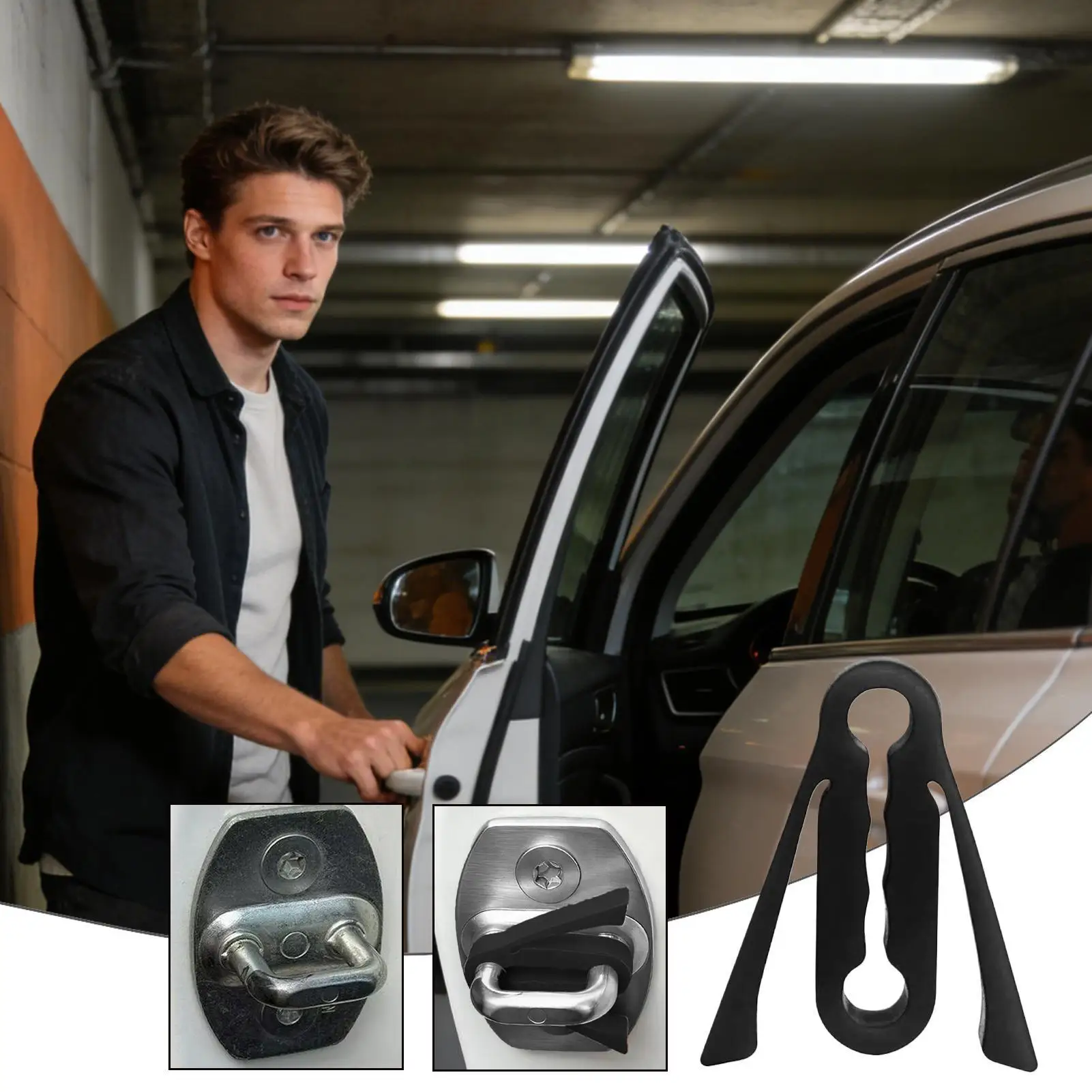 

4 Piece Car Door Lock Shock Absorber Silicone Cover Noise Reduction Car Silicone Door Latch Protective Cover Anti-Collision Pad