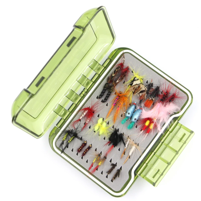 China wholesale oliver green color portable Waterproof Silicone Fly Box lure set 80pcs/set