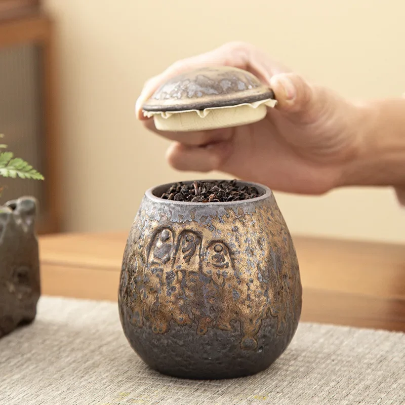 Ceramic Gilded Tea Caddies Portable Moisture Resistant Tea Caddies Household Dining Table Coffees Beans Sealed Storage Container