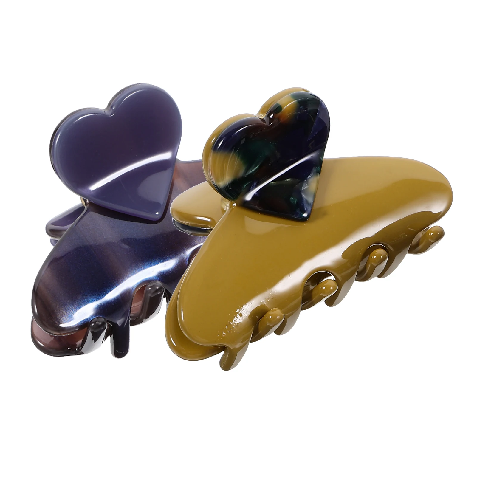 

2Pcs Heart Shaped Hair Claw Clips Large Size Women s Yellow Gray Hairpins Accessories Stylish Versatile Thin Hair Bangs