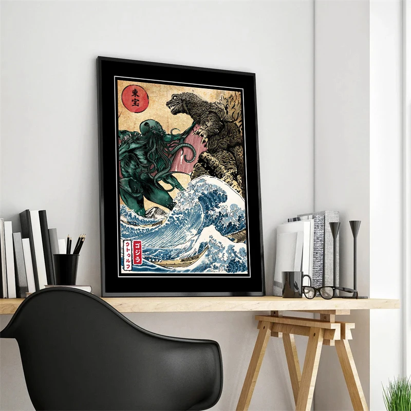 Póster de tiburón del rey del Terror de Anime japonés, lienzo impreso de dinosaurio, cuadro artístico de pared para decoración del hogar y la sala de estar