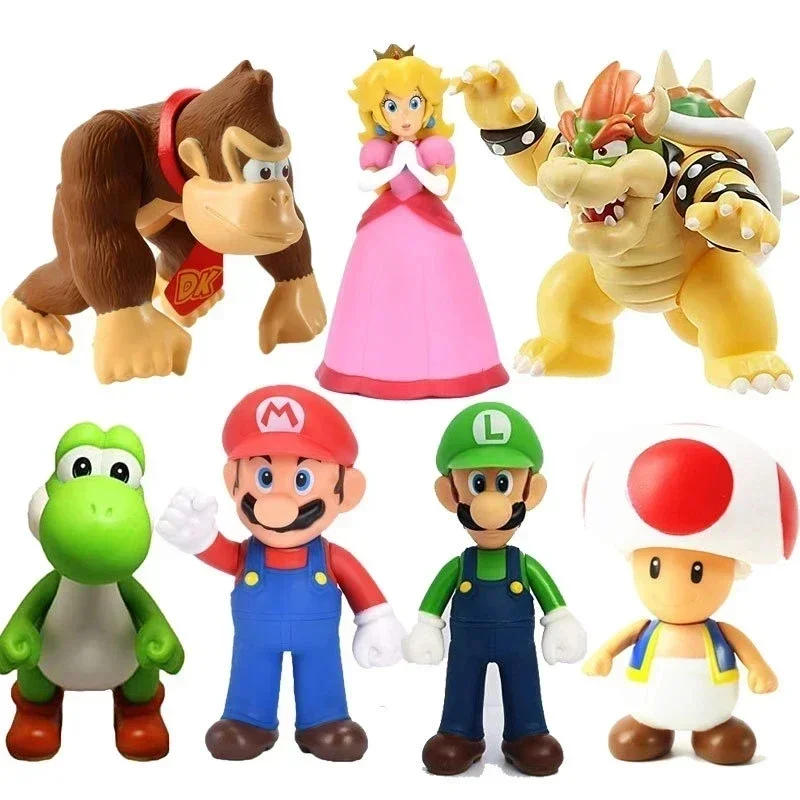 50pcs Super Mary Action Figure Toys Mario Bros Luigi Yoshi Donkey Kong Wario Anime Model Ornaments Children Birthday Gifts