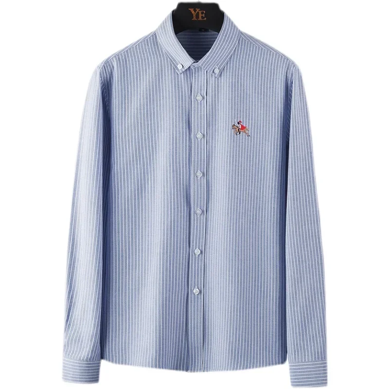 

New Spring and Autumn Mens Business Casual Oxford Long Sleeve Shirt Men Embroidery Striped Male Work Dress Shirts for Man