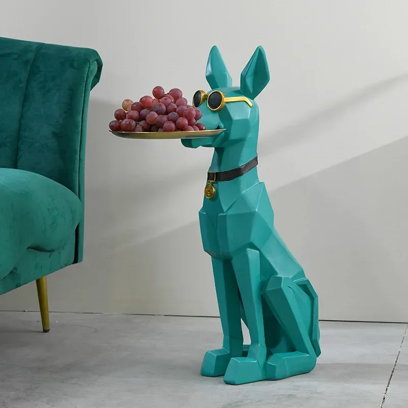 Nordic Luxury Large Doberman Statue Creative Living Room Landing Dog Pallets Tray Sculpture Home Bedrooms Decoration Crafts