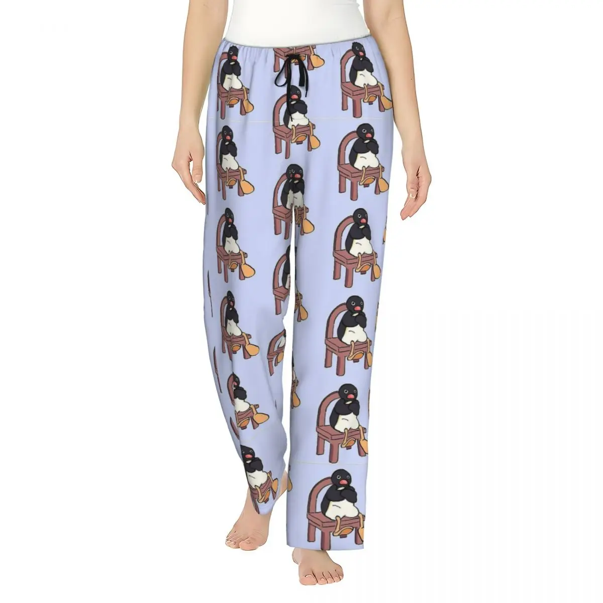 

Женские домашние брюки с мемом «Грустящий пингвин на стуле», удобные пижамные штаны «Злой пингвин», брюки для общежития