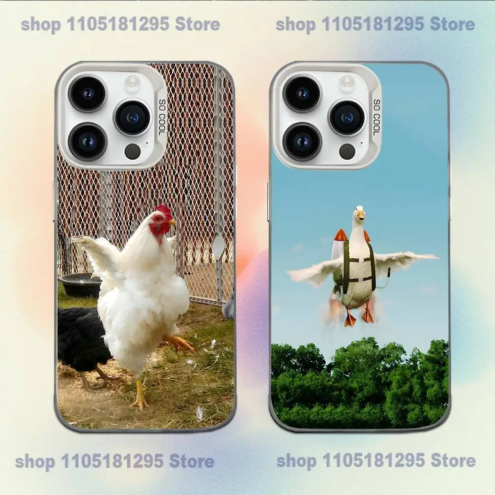 

Funny Fighting Duck Chicken Phone Case For iPhone XR,17,16,15,14,13,12,11,X,Mini,Pro,E,MAX White Candy Matte Shockproof Cover