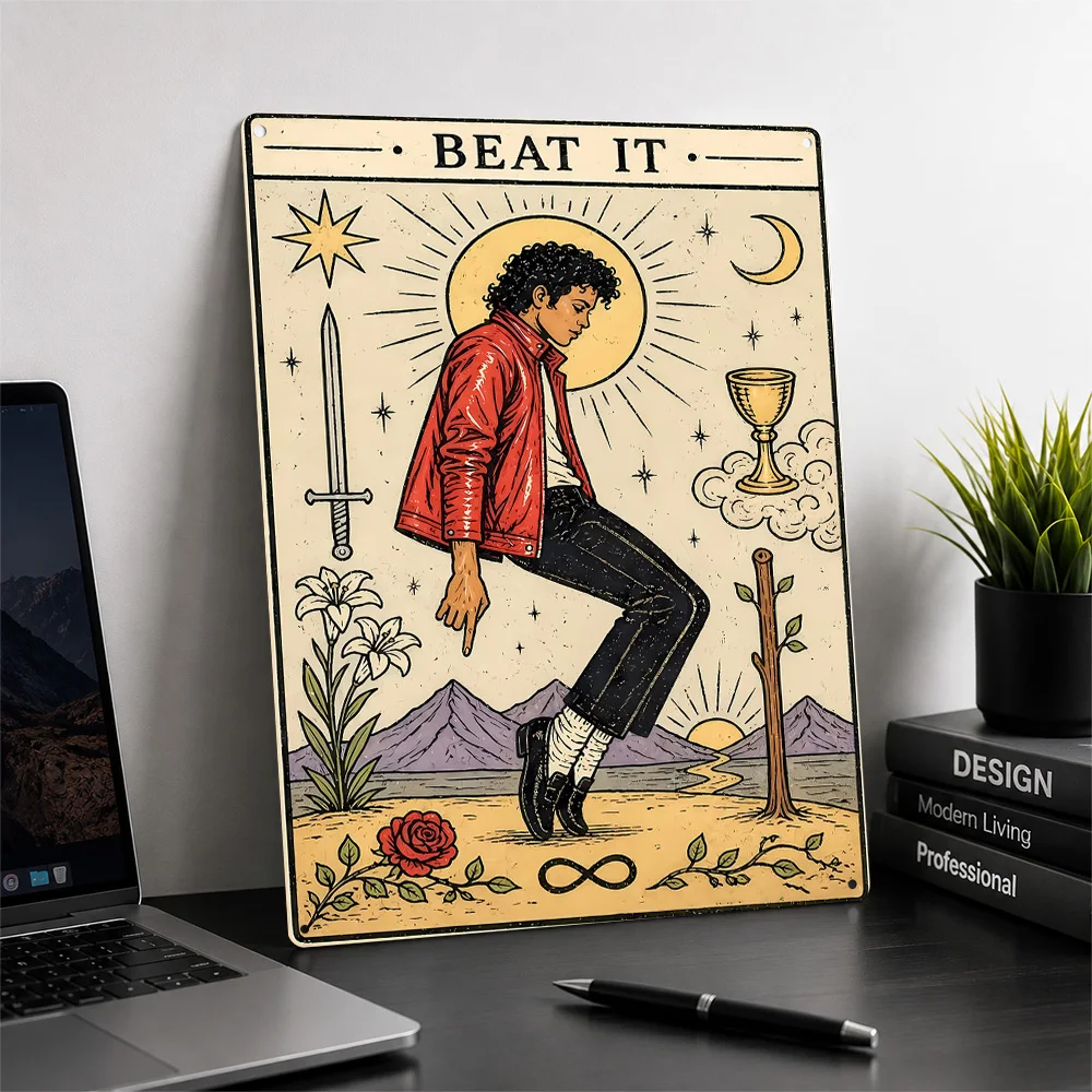 Michael Jackson Beat It Tarot Card Poster Musical Wall Art Customized Retro Metal Sign for Music Room Studio Bedroom Home Decor