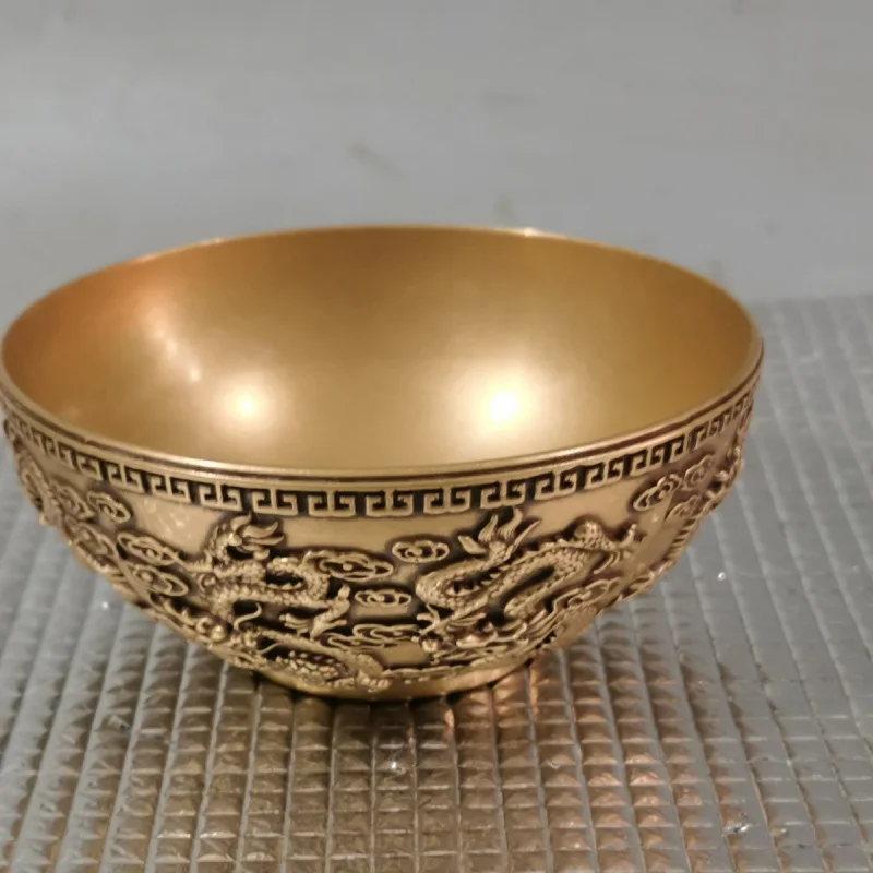 Antique Pure Copper Kowloon Tengyun Bowl Decoration Living Room Entrance Home Office Decorations Home Crafts Decoration