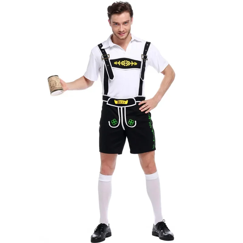 الحمالات Lederhosen زي الذكور الألمانية مهرجان أكتوبر موكب البيرة البافارية زي الرجال السراويل قميص هالوين تأثيري الزي