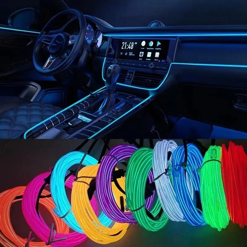 USB Car Atmosphere Light Cold Line LED Guide Cable Modification Bar Central Control Free Installation Auto Interior Lighting