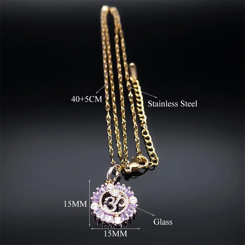 Aesthetic Chakra OM Reiki Symbol Pendant Necklace for Women Men Stainless Steel Gold Color Buddhism Lotus Mala Chain Jewelry NS7