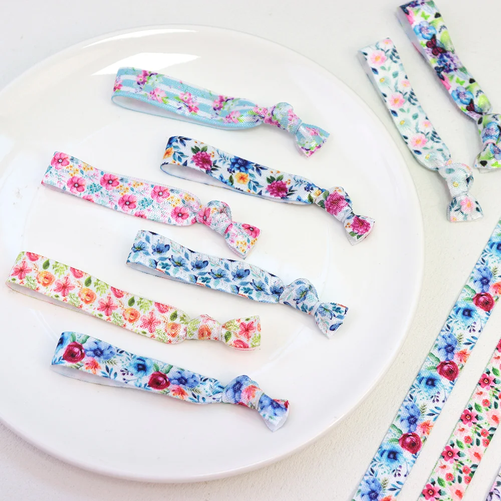 20Pcs Spring Flora Flowers Printed FOE Hair Band Knot Elastic Hair Tie HeadBand Ponytail Holder Bracelet Wristband Bracelet