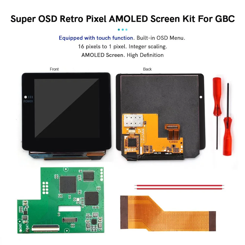 GBC OLED 스크린 라미네이팅 터치 스크린 AMOLED 디스플레이 OSD 레트로 픽셀 FRM 온/오프 LCD 키트 (게임보이 컬러용)
