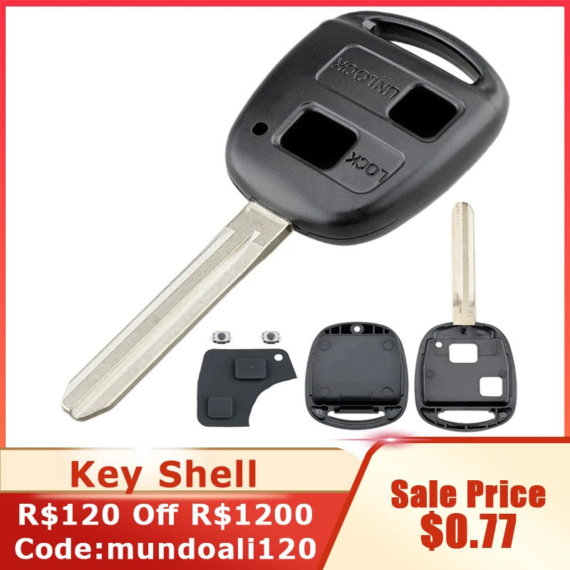 Car Key Case 2 Buttons Car Remote Key Shell with TOY43 Blade + 2 Micro Switches for Toyota Yaris Prado Tarago Camry Corolla