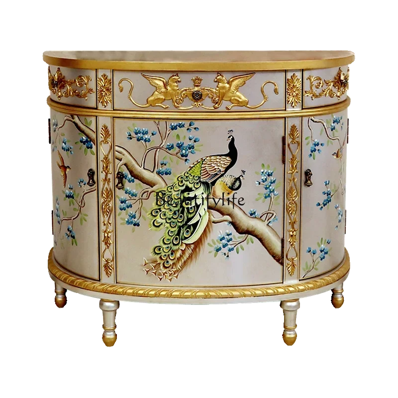 

ld14 American semicircular entrance cabinet European painted small side cabinet peacock decorative cabinet living room