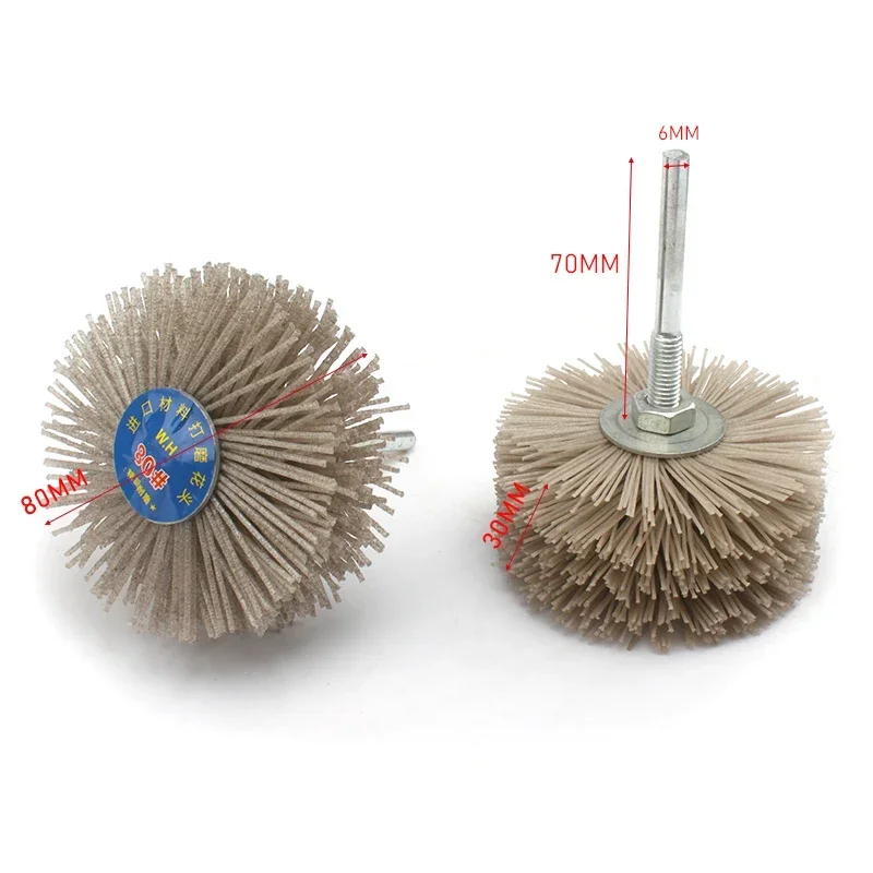 Grinding Nylon Wheel Brush Abrasive Tool Woodwork Furniture Polishing Brush 6mm Shank 80MM Diameter Head Grinder 80#-600#