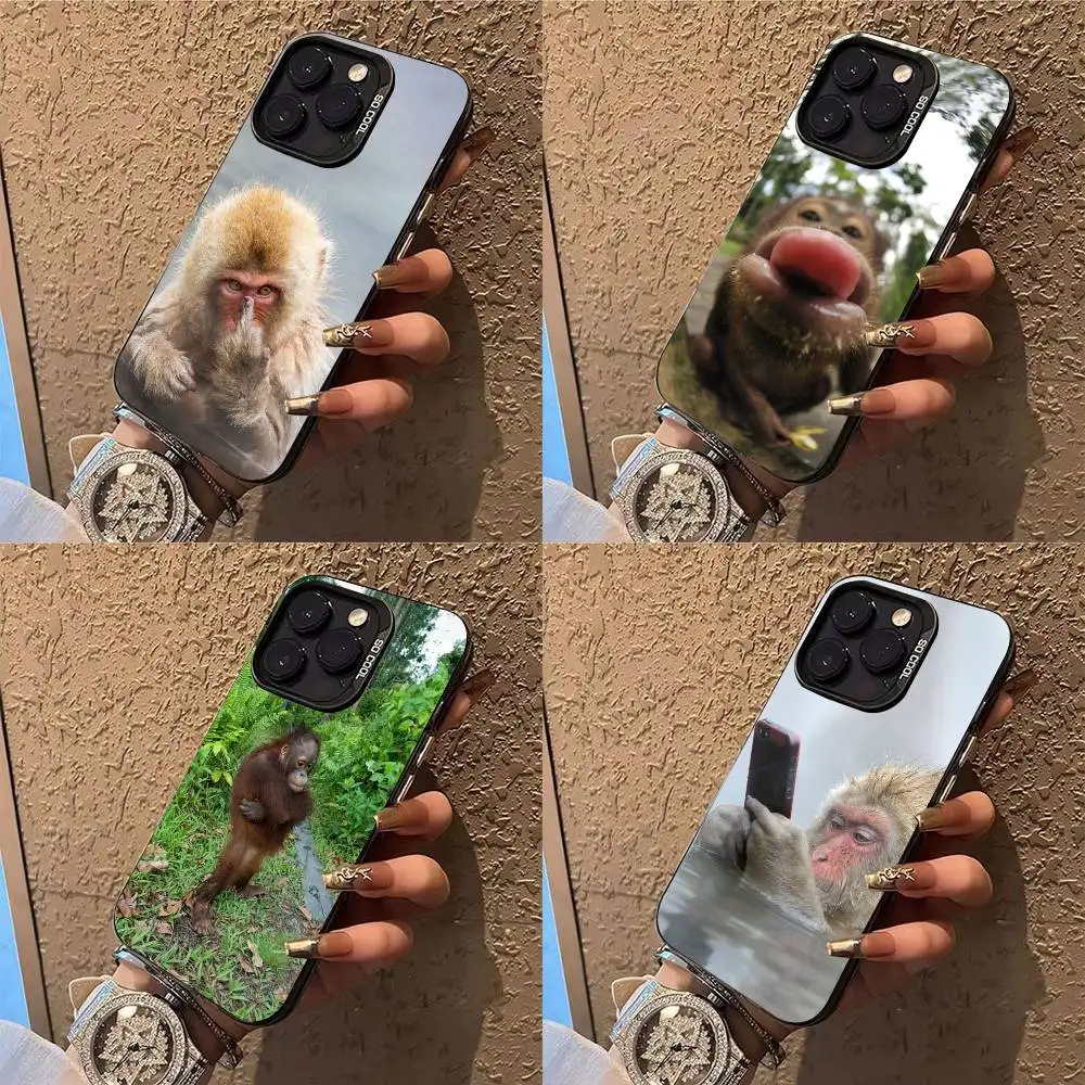 

Cute Funny Monkey Phone Case For iPhone 17,16,15,14,13,12,X,8,Pro,Max,Plus,E,SE4,Air,Mini IMD Matte Black