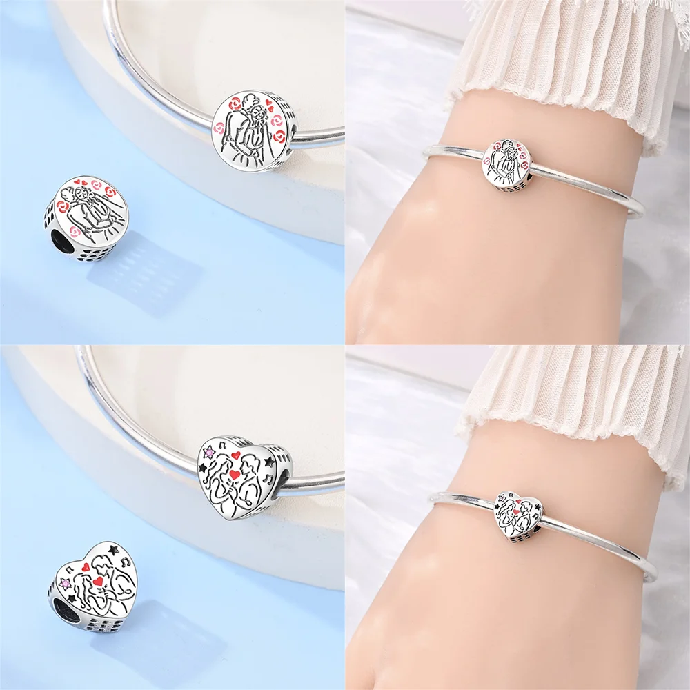 سحر 925 الفضة على شكل قلب زوجين الخرز اعتراف بالون دلاية من حجر الزركون صالح الأساور الأصلية غرامة DIY بها بنفسك مجوهرات عيد ميلاد