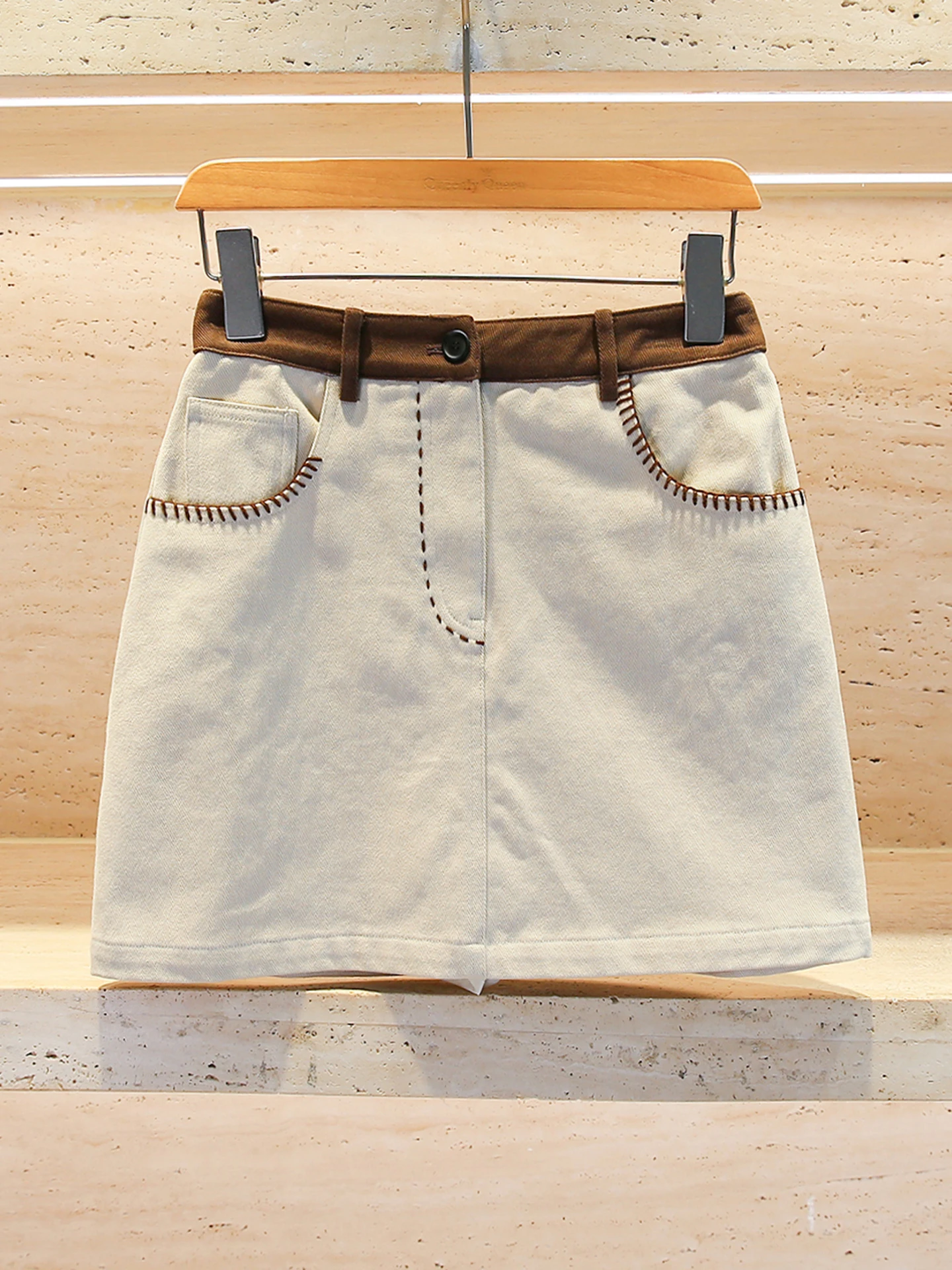 

High Waist Denim Skirt Women's Casual Vintage Sle Commute Simple Color Blo A-Line Skirt for Daily Wear