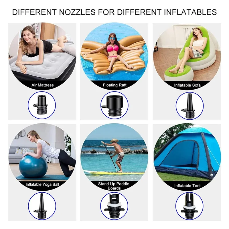 A76X-Inflatable Boat Foot Pump 6Pcs Air Valve Adapters HR Hose Connection Pump Nozzles For Paddle SUP Board Boat Accessories