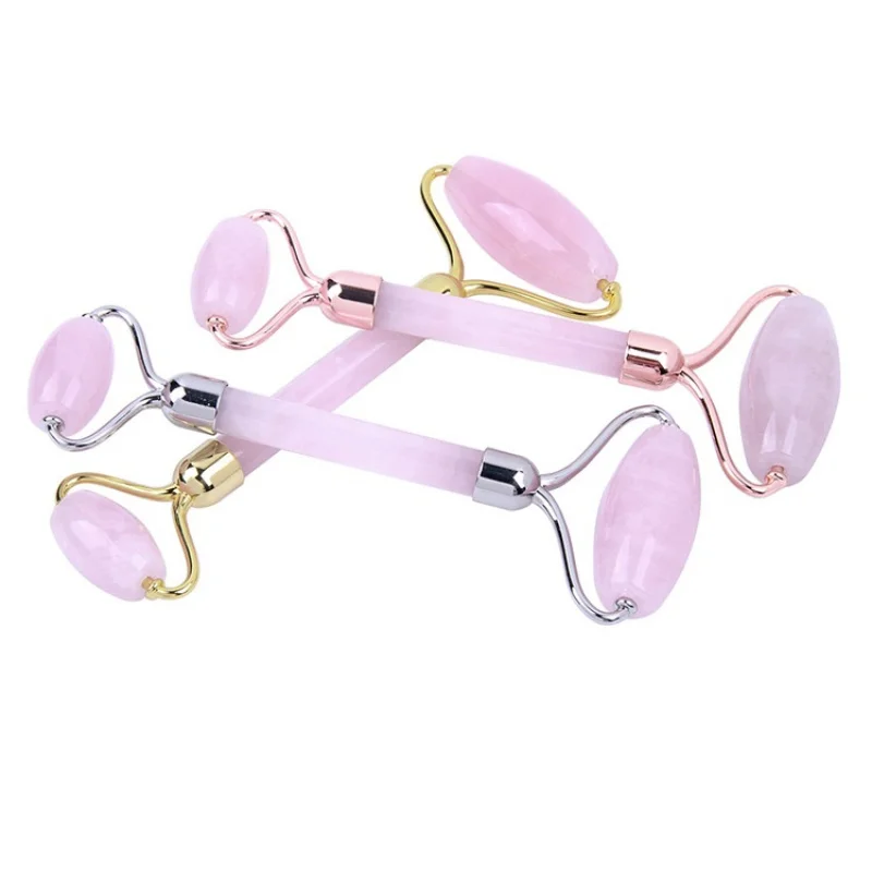 Varita de belleza de cuarzo rosa natural, rodillo facial de jade, masajeador facial, rodillo de cuarzo rosa, palo de masaje, venta al por mayor