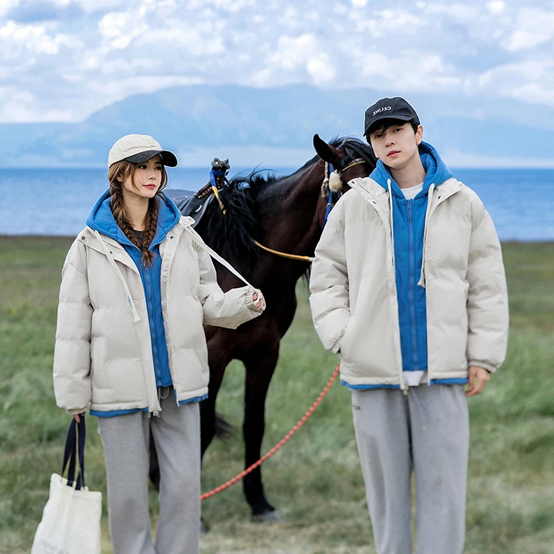 

Новая осенне-зимняя куртка-пуховик 202, повседневная универсальная утепленная теплая зимняя парка унисекс с цветными блоками, пальто-парка