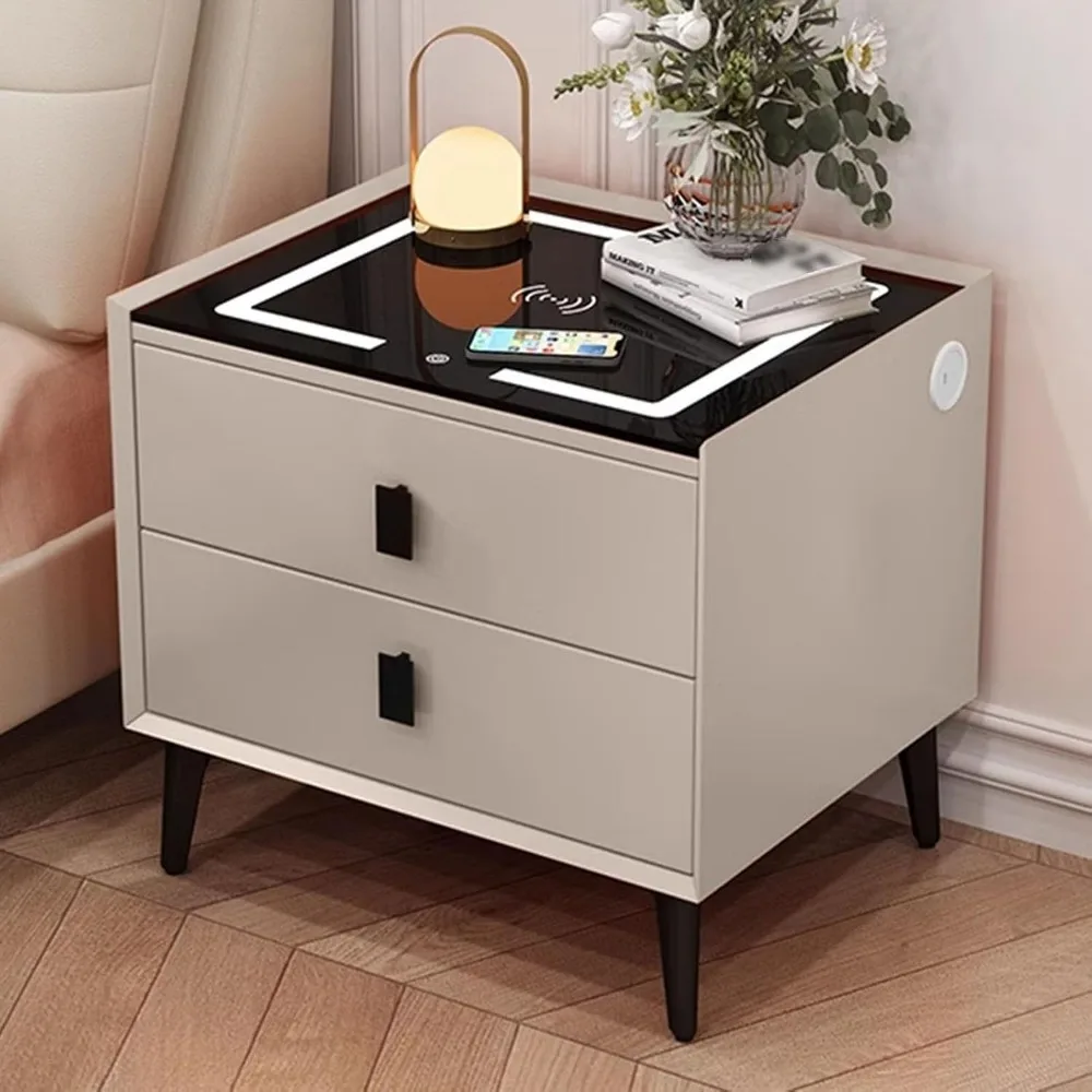 Comodino con ricarica intelligente con luci a LED, tavolino moderno per divani per camere da letto in 3 colori