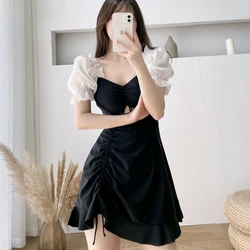 New Swimsuit Slim Body Dress Style Small Breasts Gathered Casual Solid Color Sexy Swimsuit Beach Korean Ins Style