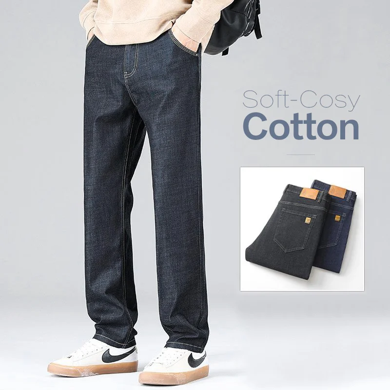 

Brand Clothing Autumn Winter Cotton Men's Jeans Classic Business Straight Thick Denim Pants Work Trousers Male Plus Size 38 40