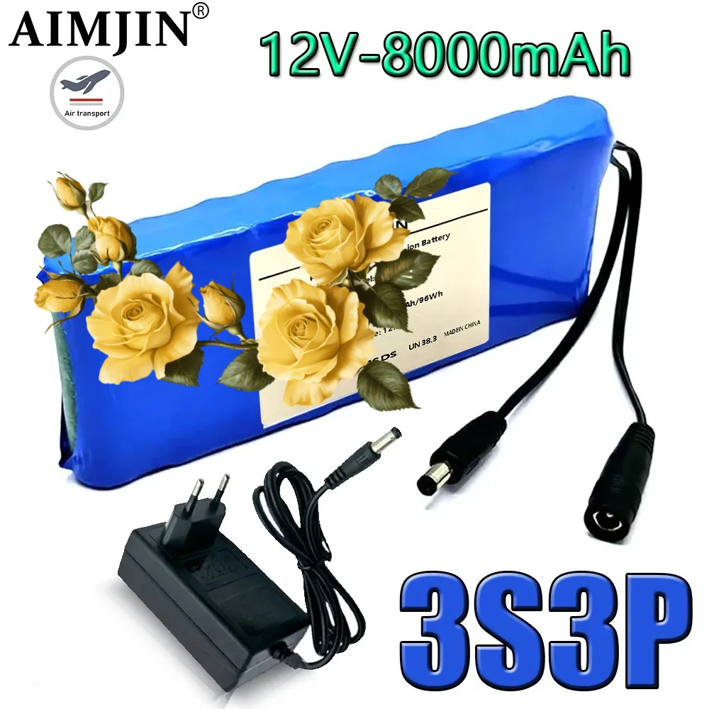 

Ultra large capacity rechargeable battery+ 2A charger 12V 18650 lithium battery pack 3s3p with BMS 12V 8000mAh