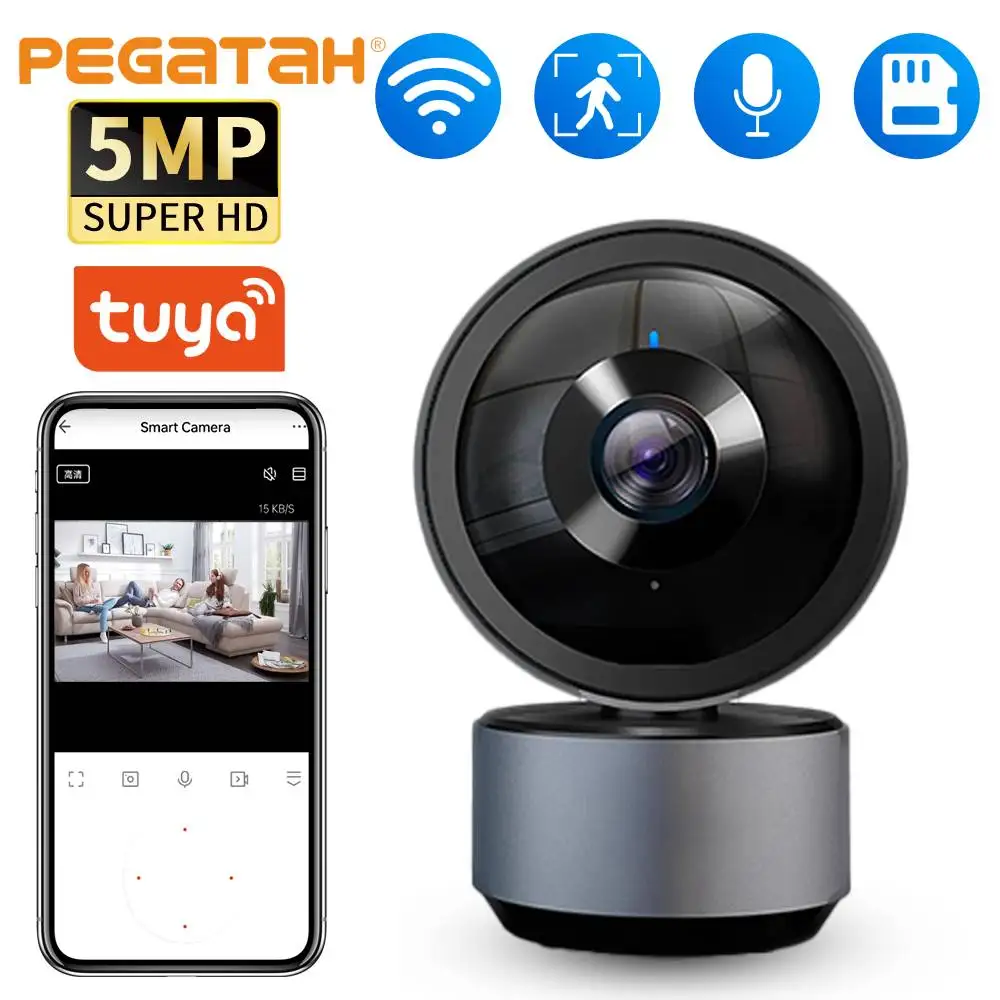 Tuya Smart 5MP HD Night VIsion IP Camera Wifi Video Surveillance Cameras Two Way Audio Auto Tracking Cloud Smart Home Camera