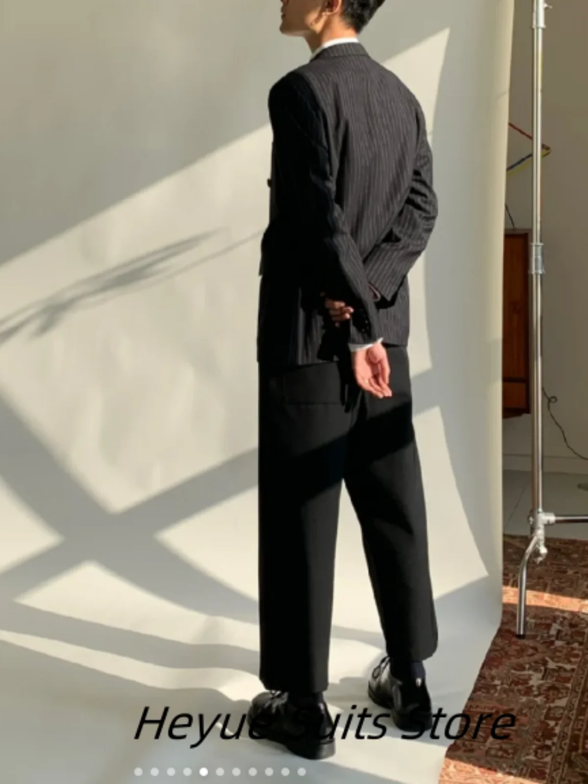 Leisure Stripe Men  Suits Fashion Classic Peak Lapel Groom Tuxedos Double-breasted 2 Pieces Sets Male Blazers Costumes Homme
