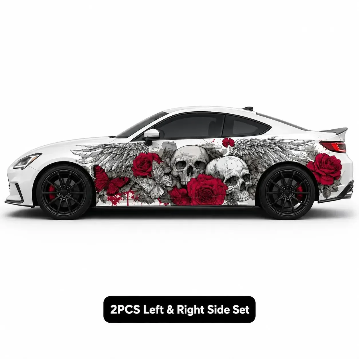 2PCS Wolf Car Side Decals Vinyl Wrap – Red Flame Full Body Auto Stickers Waterproof UV Resistant