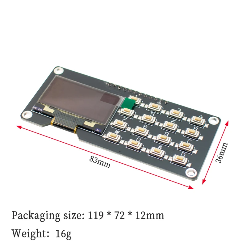 WAVGAT 12864 screen with 0.96-inch OLED display module featuring matrix keys and a 0.96-inch LCD screen via IIC interface