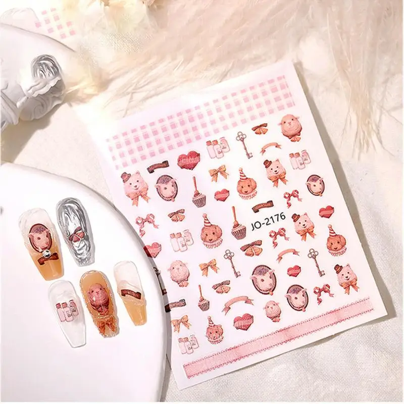 Newest 3D Nail Stickers Decals Colorful Cute Rabbit Design Adhesive Stickers Nail Art Decoration