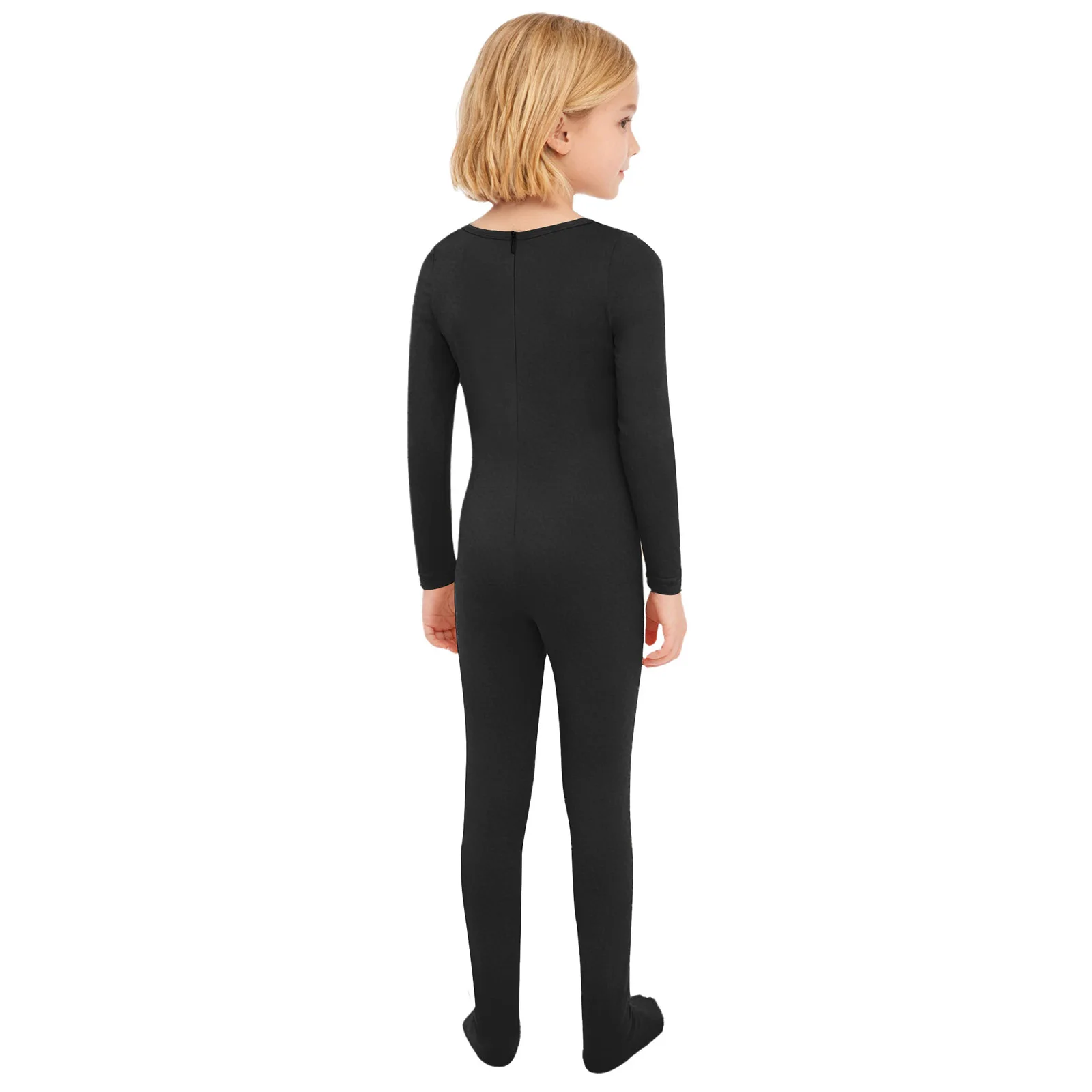 어린이 소녀 긴 소매 단색 발레 댄스 레오타드 바디수트 피겨 스케이팅 훈련용 점프수트