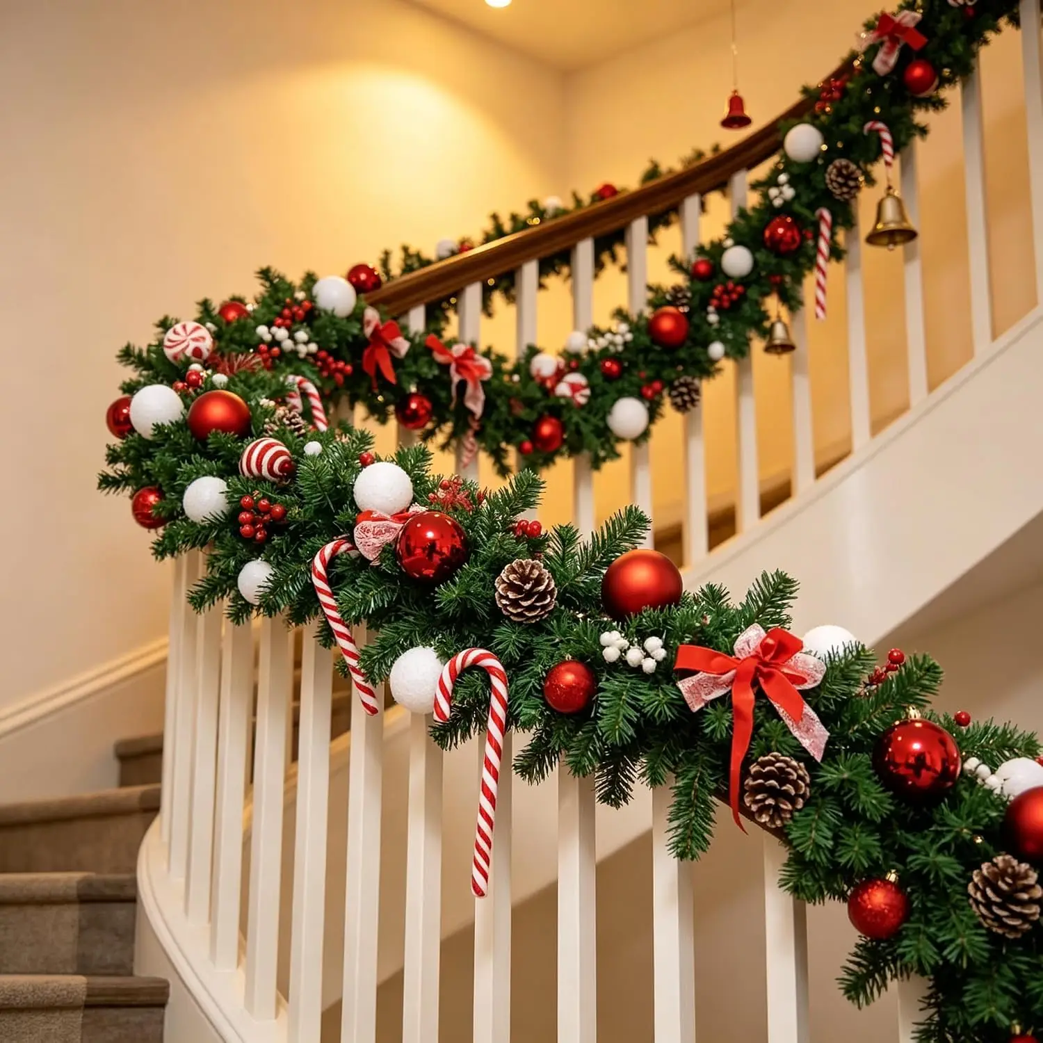 Garvee 6/9ft Christmas Garland Wreath Artificial Pine with Pinecones and Berries Xmas Tree Hanging Ornaments for Home Outdoor Yard Party Door Fireplace Stair Decoration