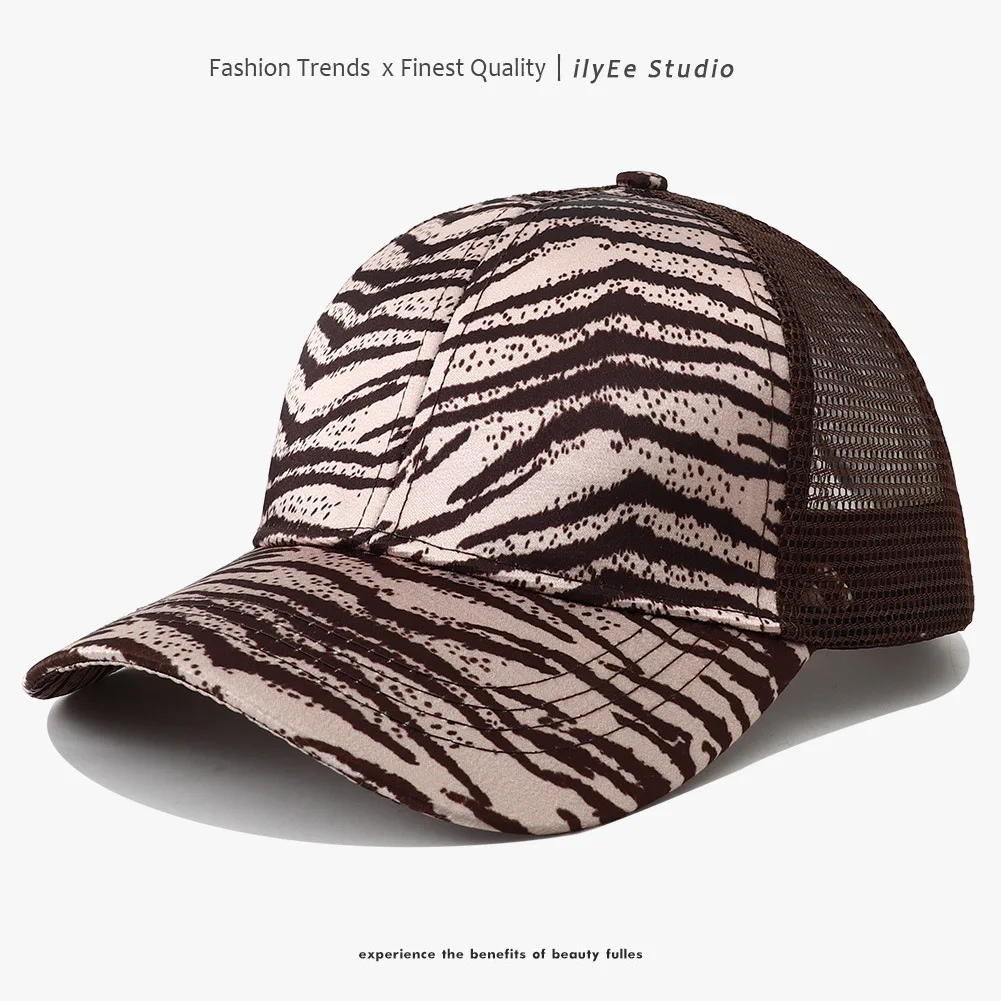 ファッション大人ボールハットスナップバックトラッカースポーツ春夏ヒョウハードトップ野球帽女性流れるポニーテール屋外 8M10