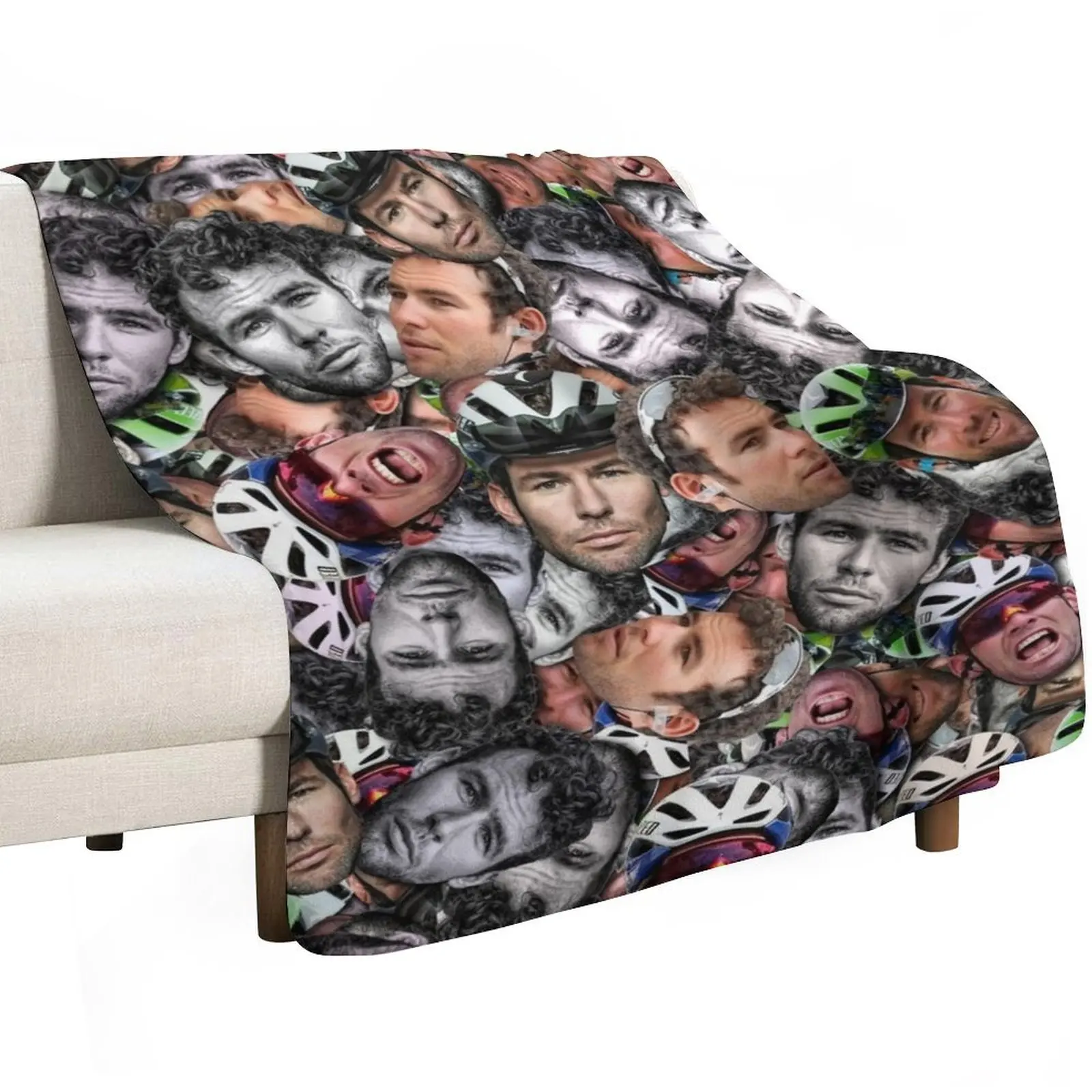 mark cavendish - professional road racing cyclist face pattern Throw Blanket Large Comforter Extra Large Throw Blankets