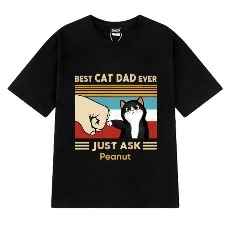 

Personalized Best Cat Dad Ever T shirts 2024 Summer Men Women Funny Casual short sleeve T-shirt Unisex black 100% Cotton Tops