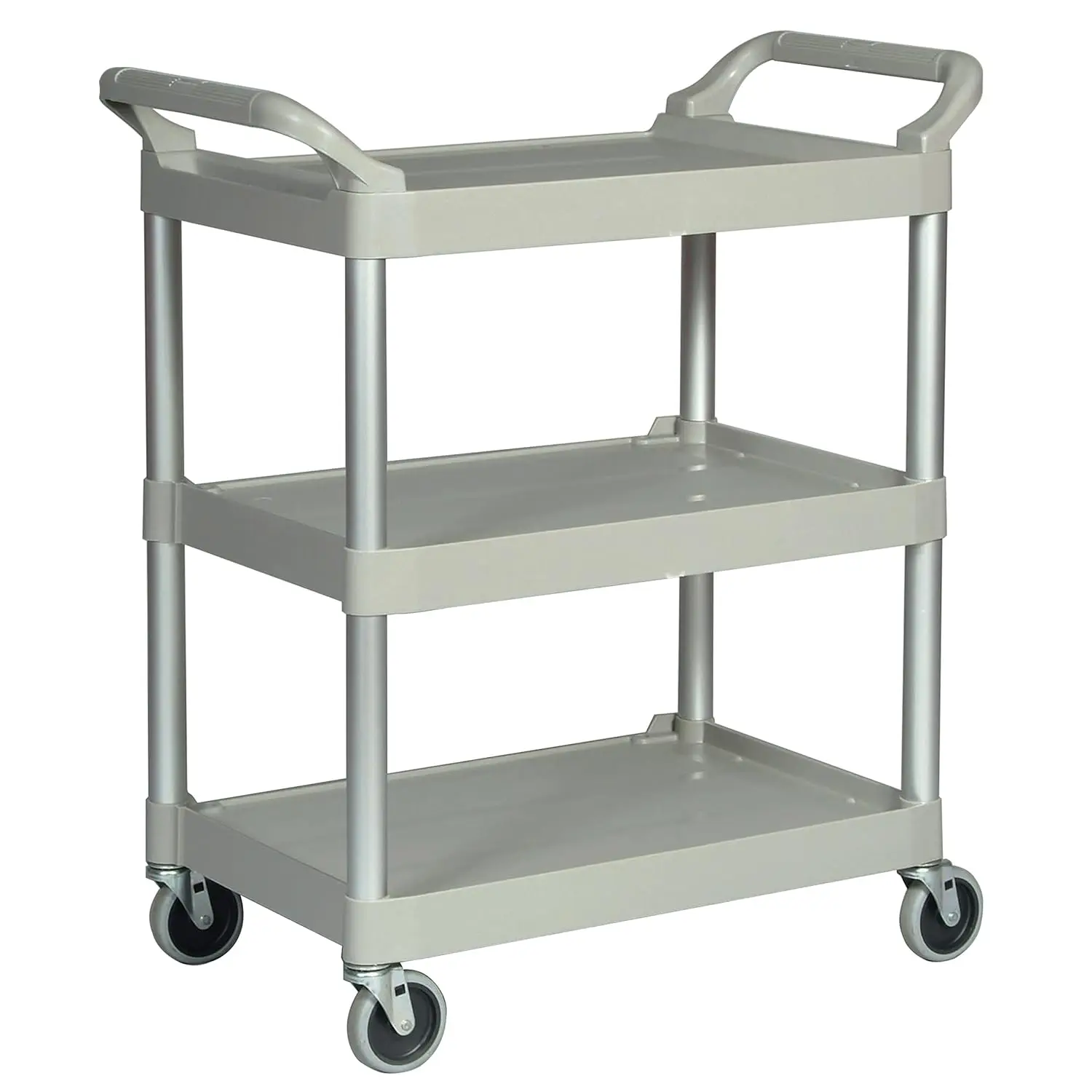 Commercial Products Heavy Duty 3-Shelf Rolling Service/Utility/Push Cart, 200 lbs. Capacity, Platinum, for Foodservic